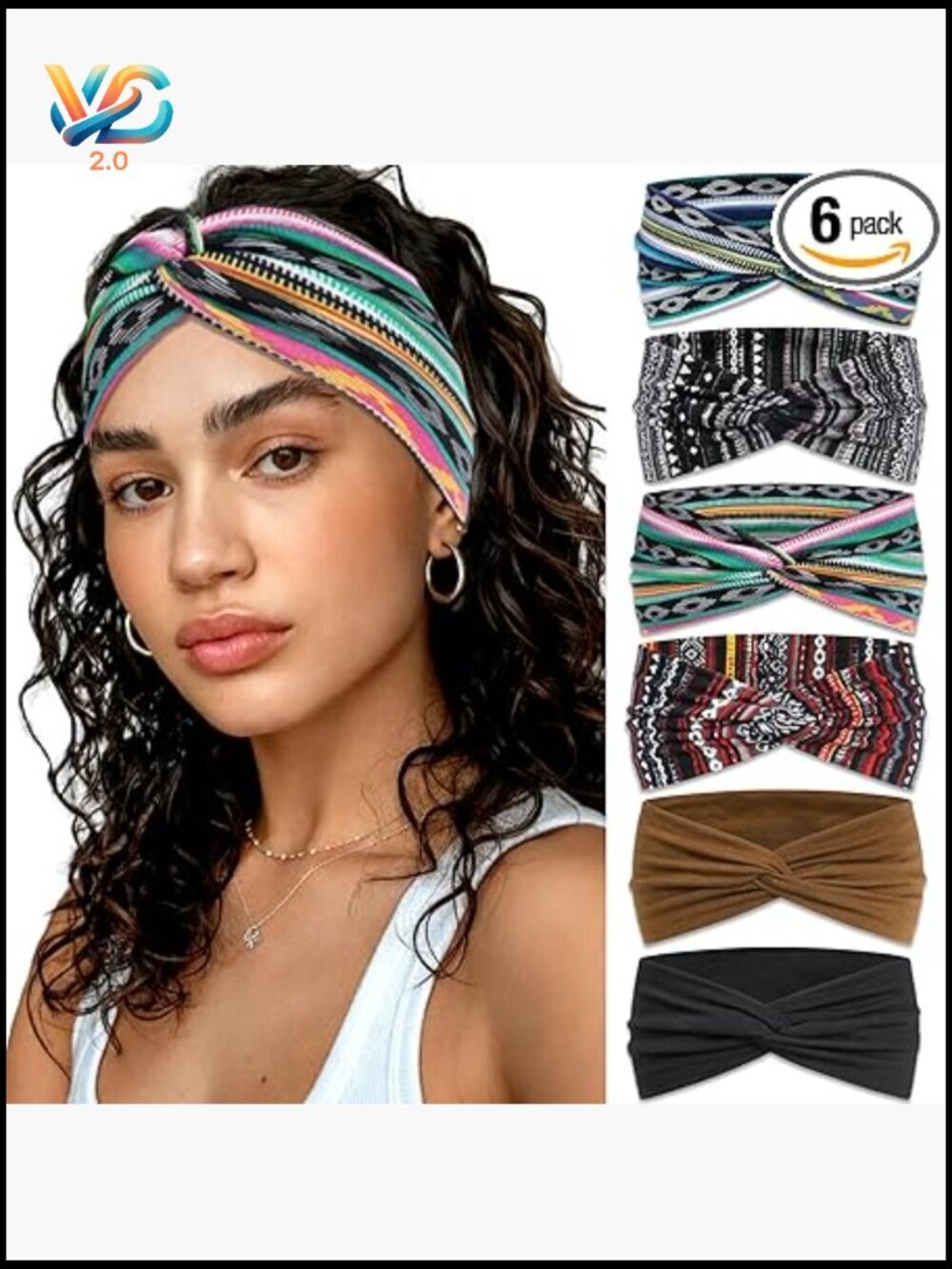 6 Pcs Boho Headbands Non Slip Stretchy Soft Yoga Workout Sweat Bands Twist